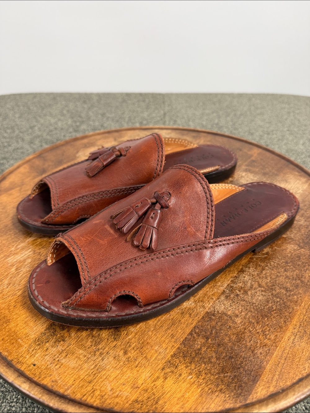 Cole Haan Country Shoes Wm 8.5 M Brown Leather Tassel Slide Mule Sandal Moroccan